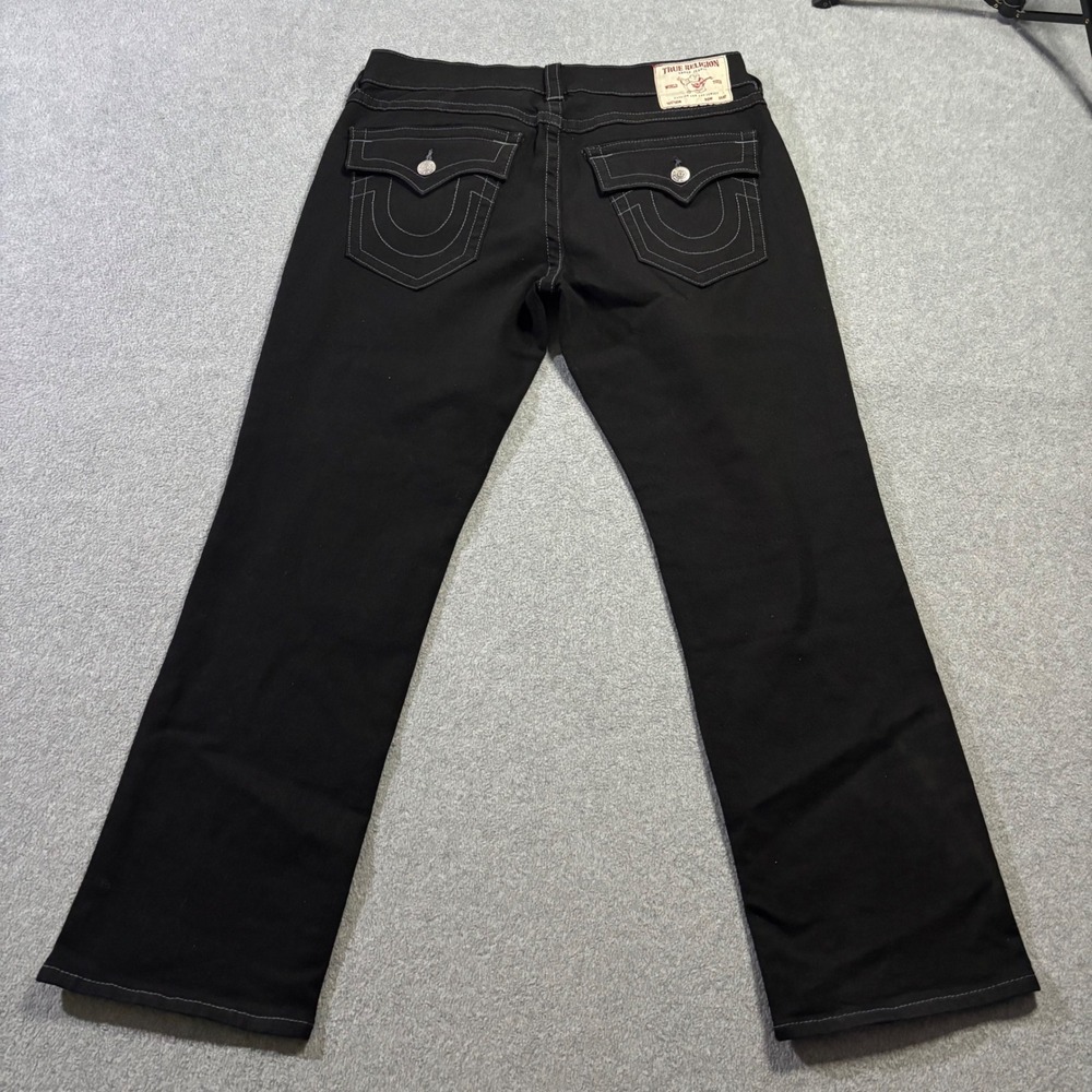 True Religion Ricky Relaxed Straight Jeans Mens 34 Black Contrast Stitch Flap